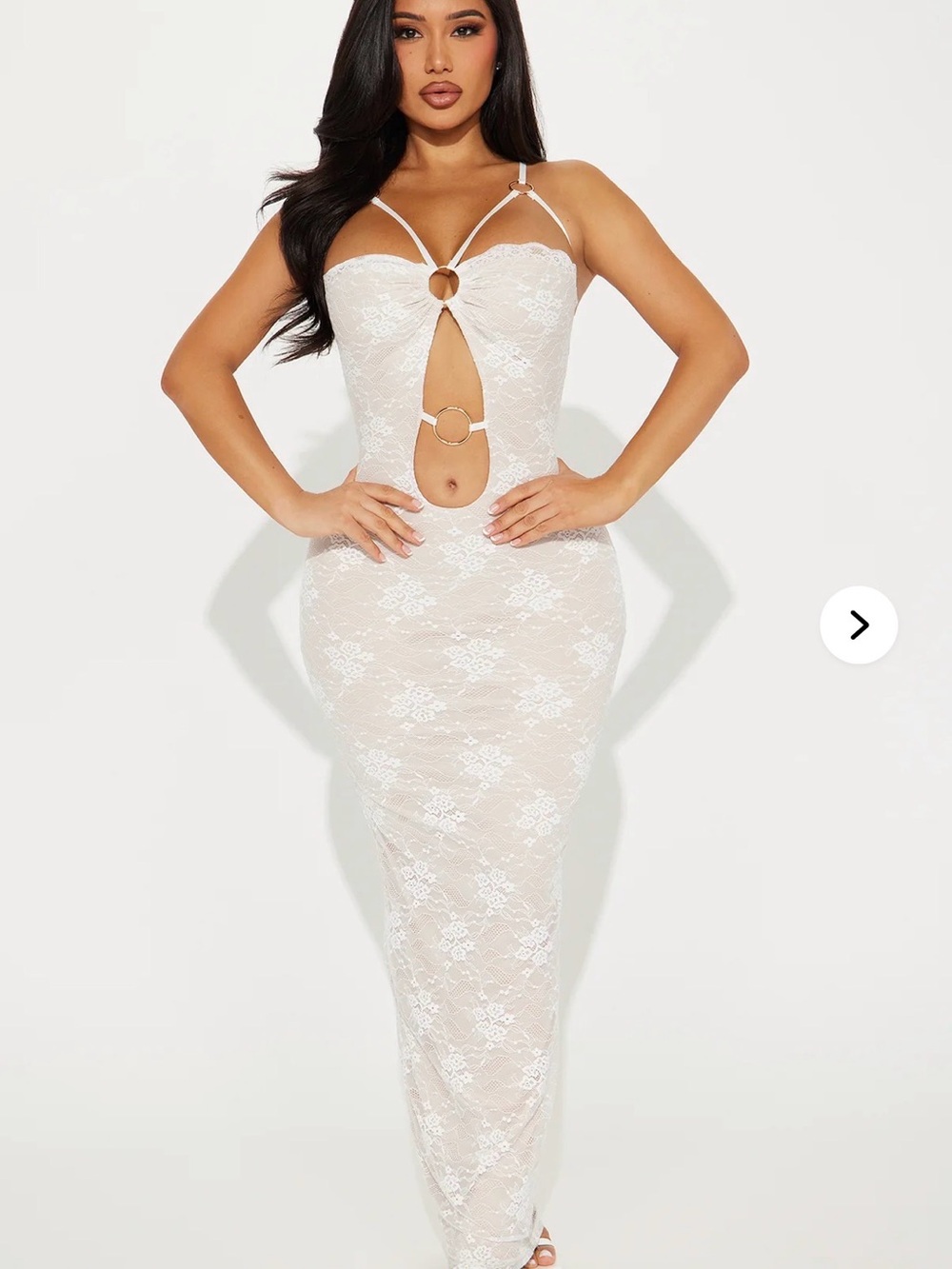 Fashion Nova Cream Lace Ring-Accent Maxi Dress